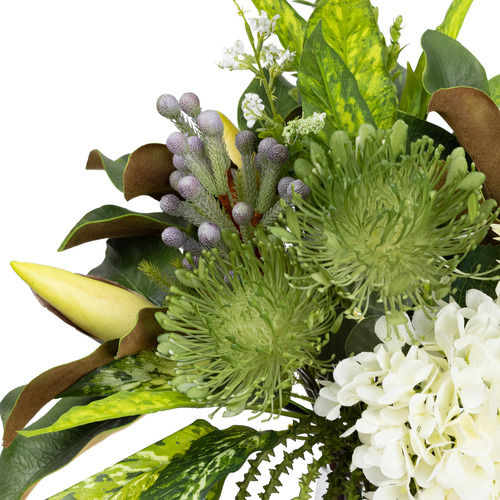 81cm Faux Hydrangea & Leucospermum Arrangement in Vase