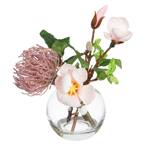 25cm Faux Pink Magnolia Arrangement with Vase