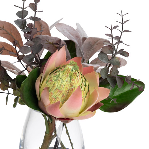 28cm Faux Protea & Eucalyptus Arrangement in Vase