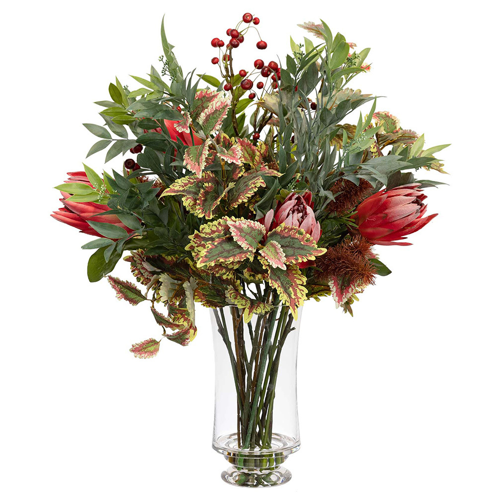 80cm Potted Faux Protea Mixed Arrangement