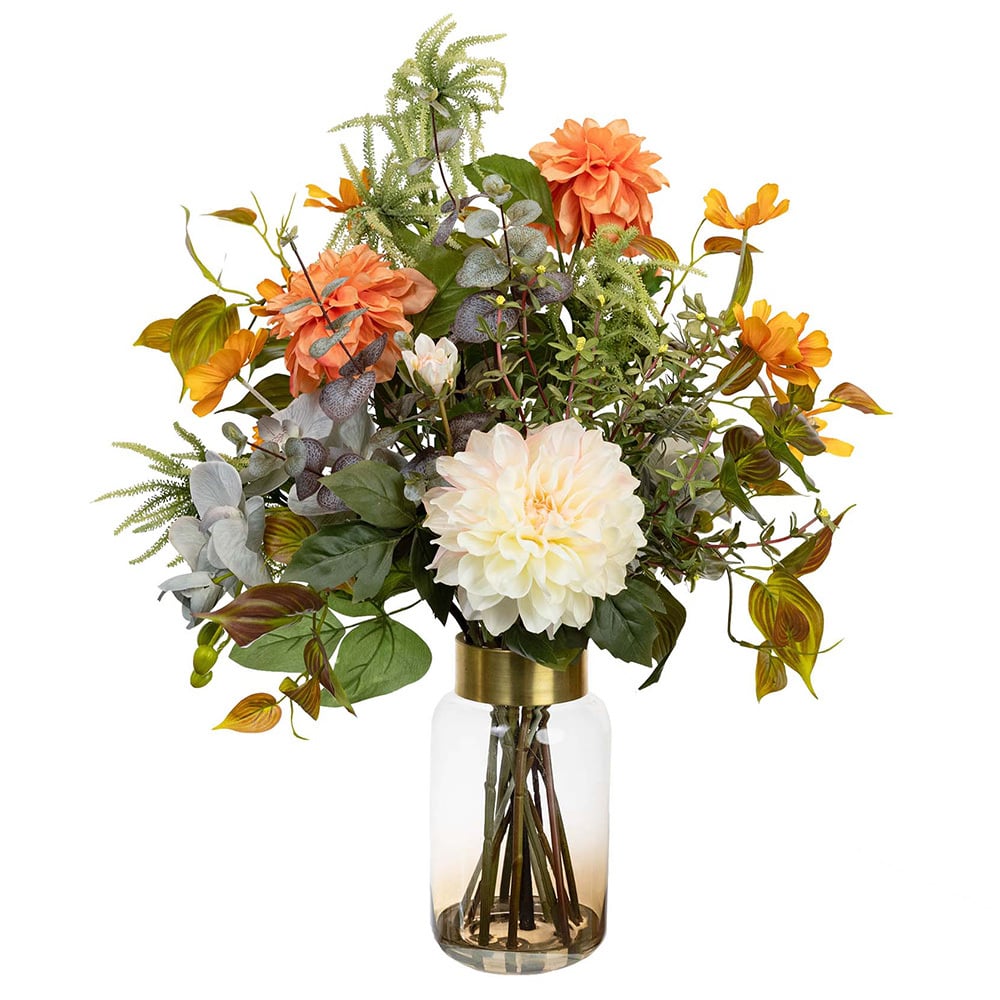 70cm Potted Faux Dahlia Mixed Arrangement