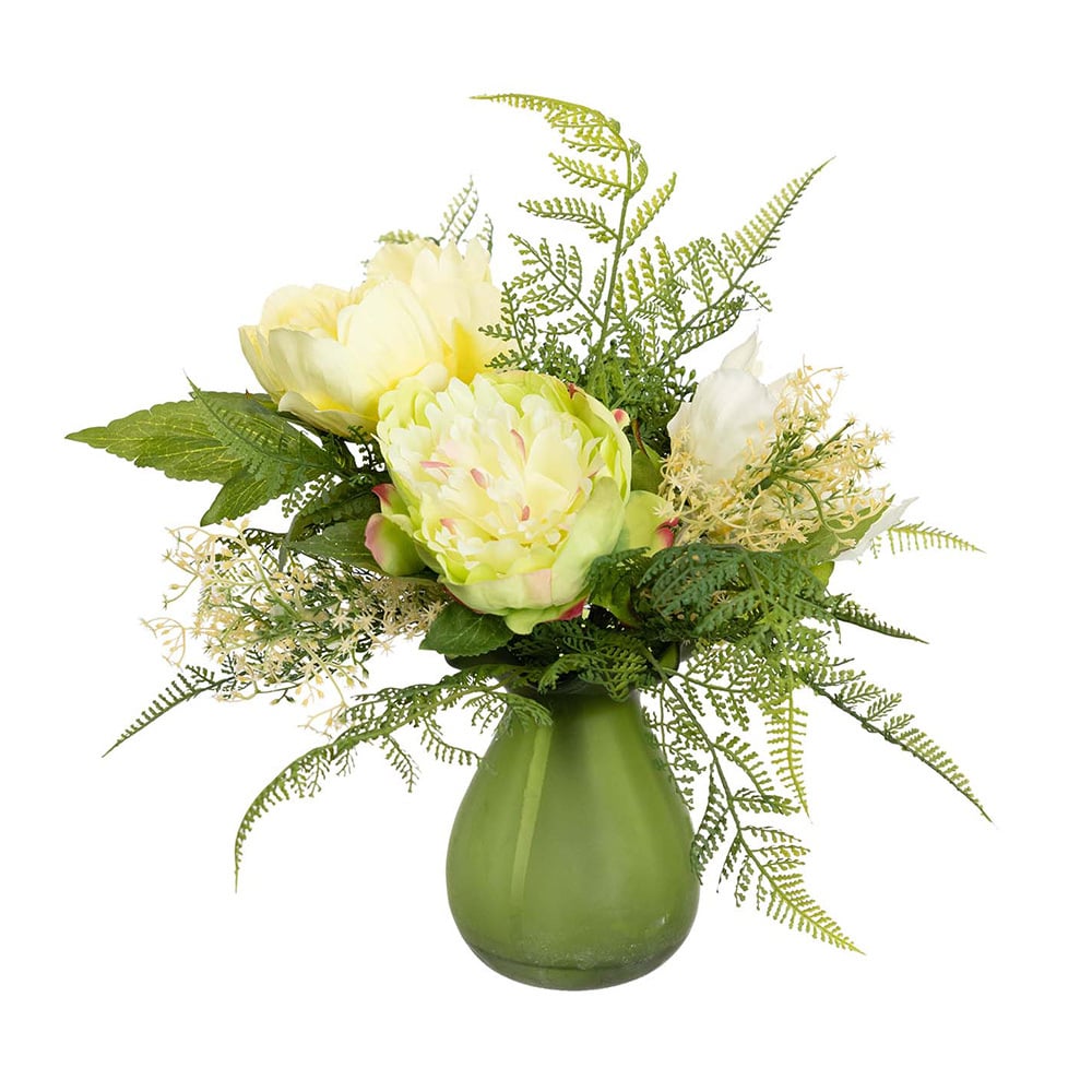 42cm Potted Faux Peony & Protea Mixed Arrangement