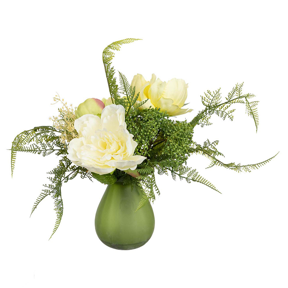 42cm Potted Faux Peony & Protea Mixed Arrangement