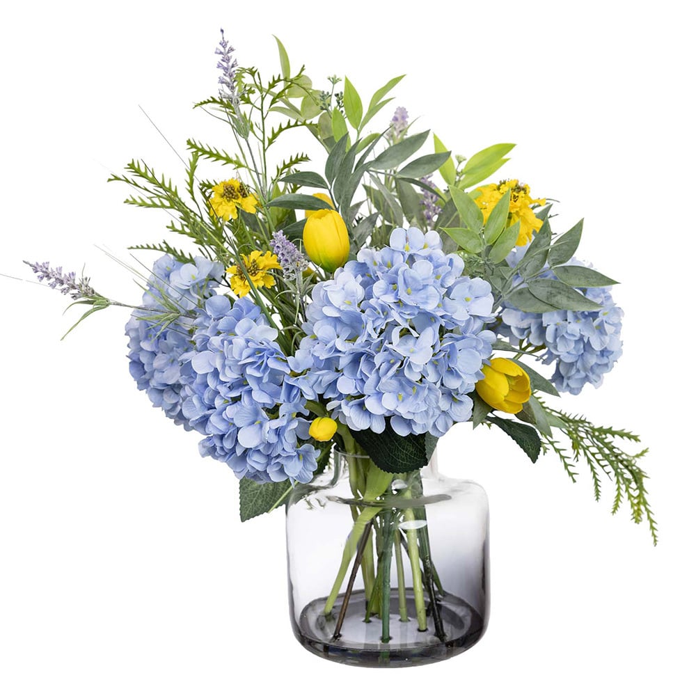 52cm Potted Faux Hydrangea & Tulip Mixed Arrangement