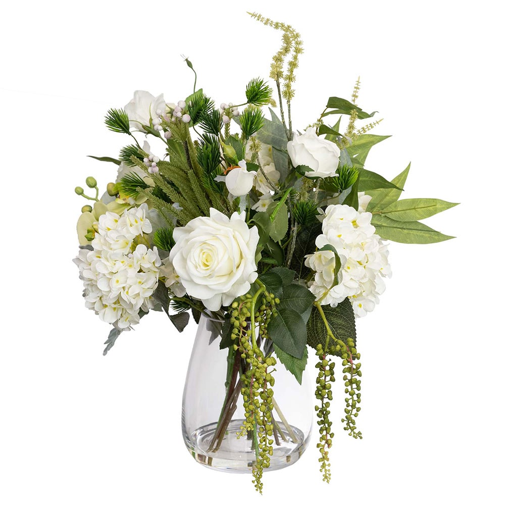 60cm Potted Faux Hydrangea & Rose Mixed Arrangement
