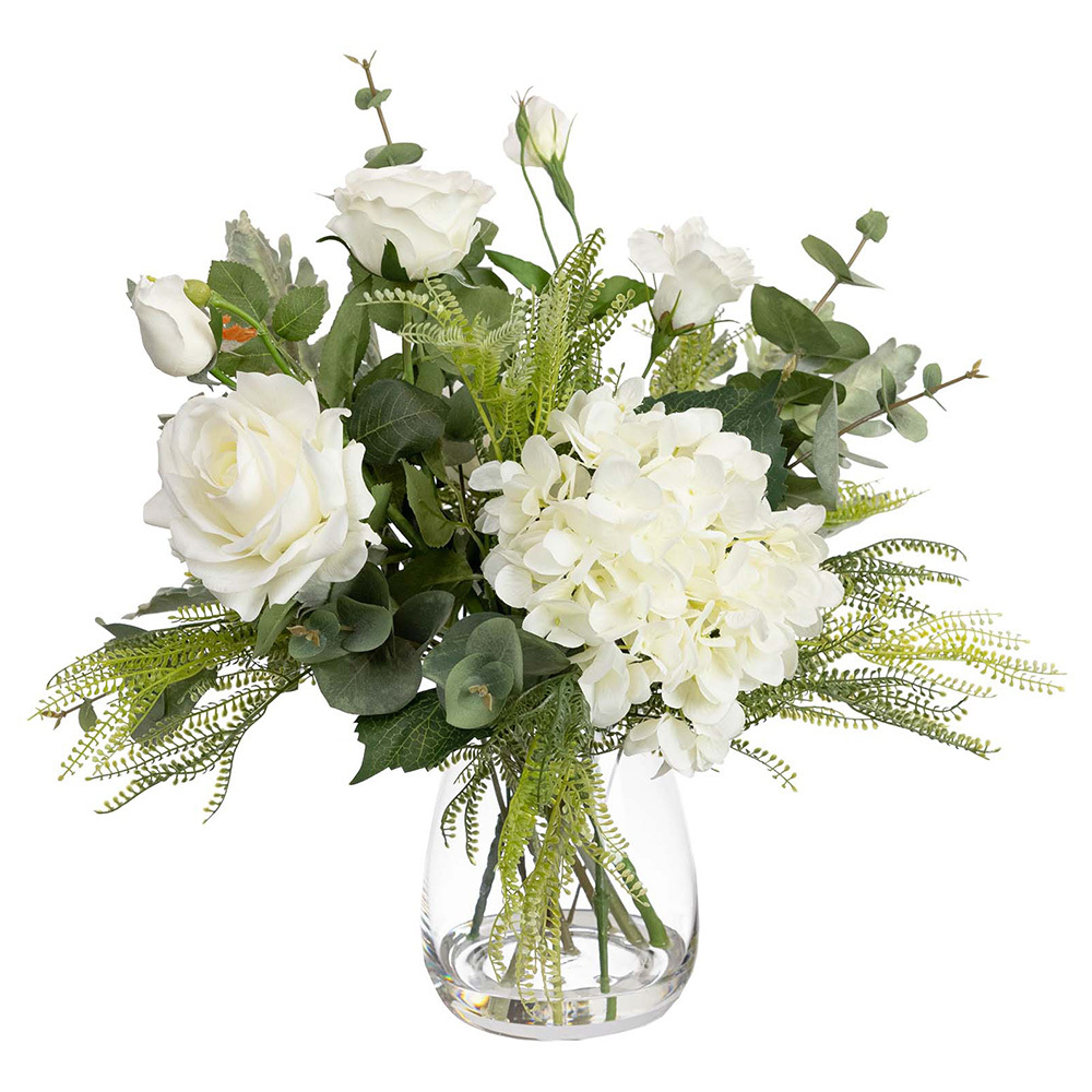 48cm Potted Faux Hydrangea & Rose Mixed Arrangement