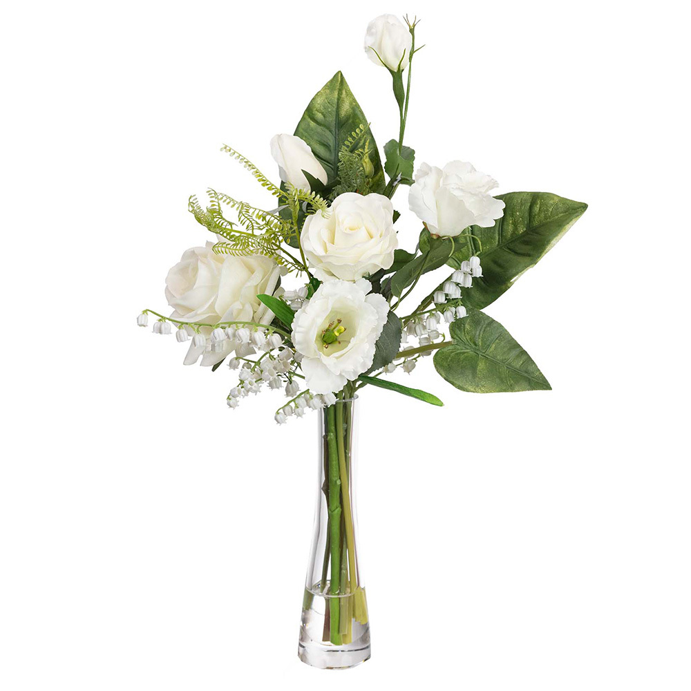 52cm Potted Faux Rose & Eustoma Mixed Arrangement