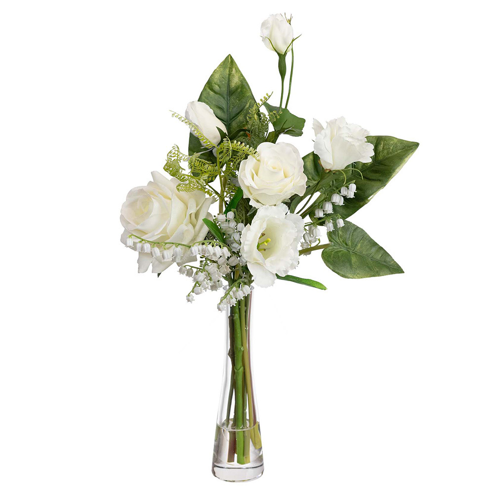 52cm Potted Faux Rose & Eustoma Mixed Arrangement