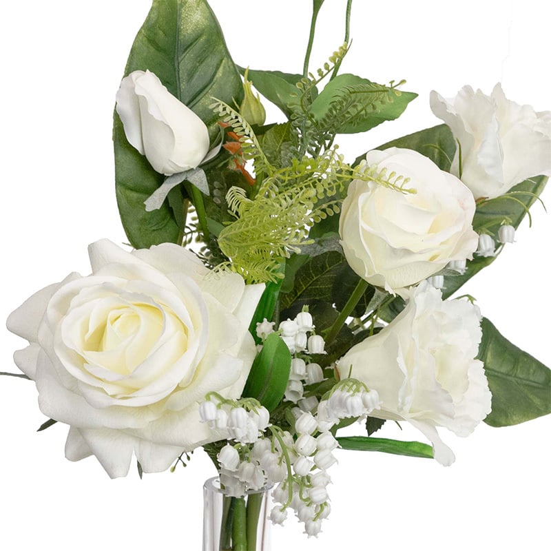 52cm Potted Faux Rose & Eustoma Mixed Arrangement