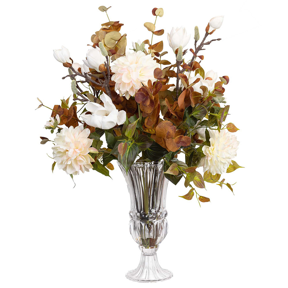 90cm Potted Faux Magnolia & Dahlia Mixed Arrangement