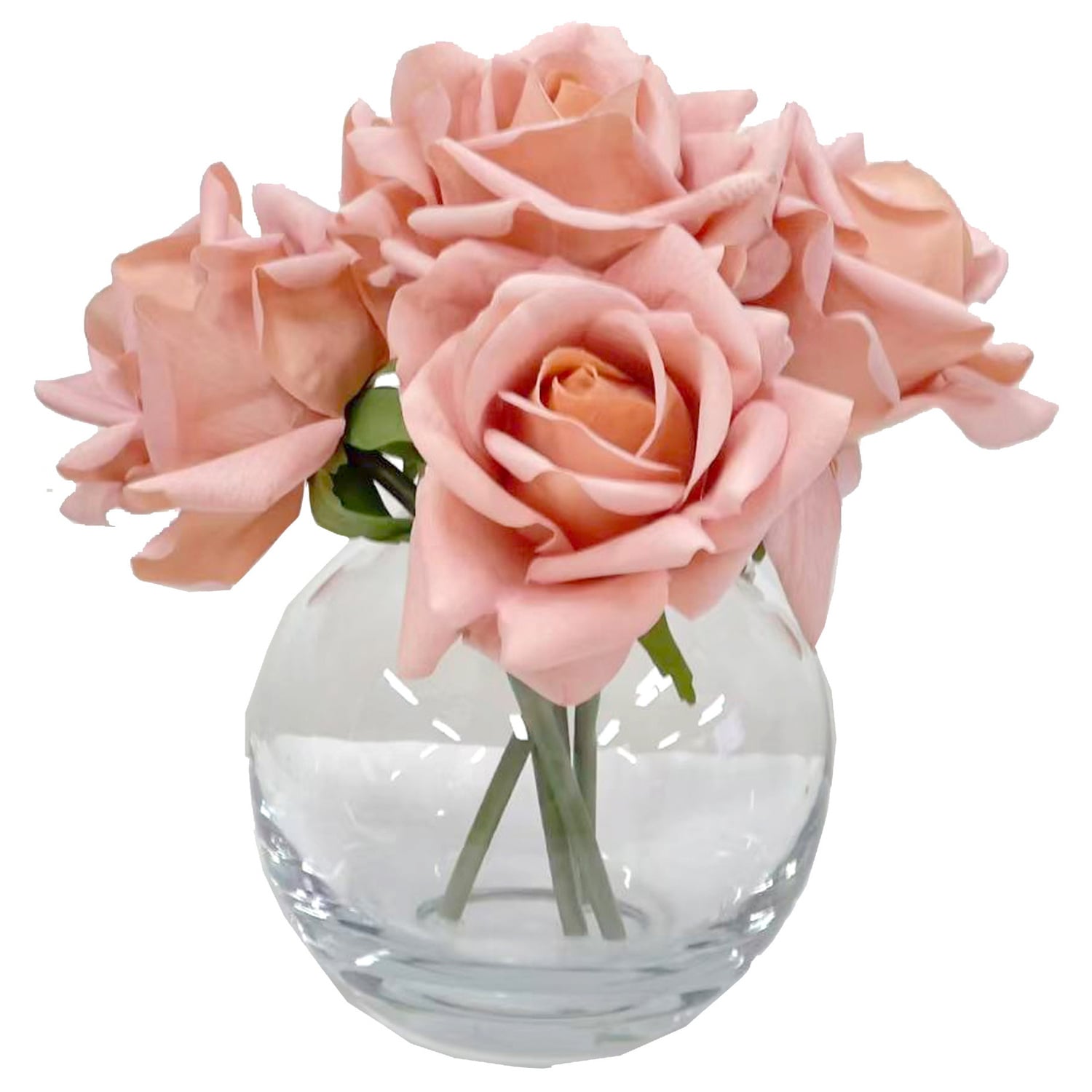 23cm Pink Faux Rose with Fishbowl Vase