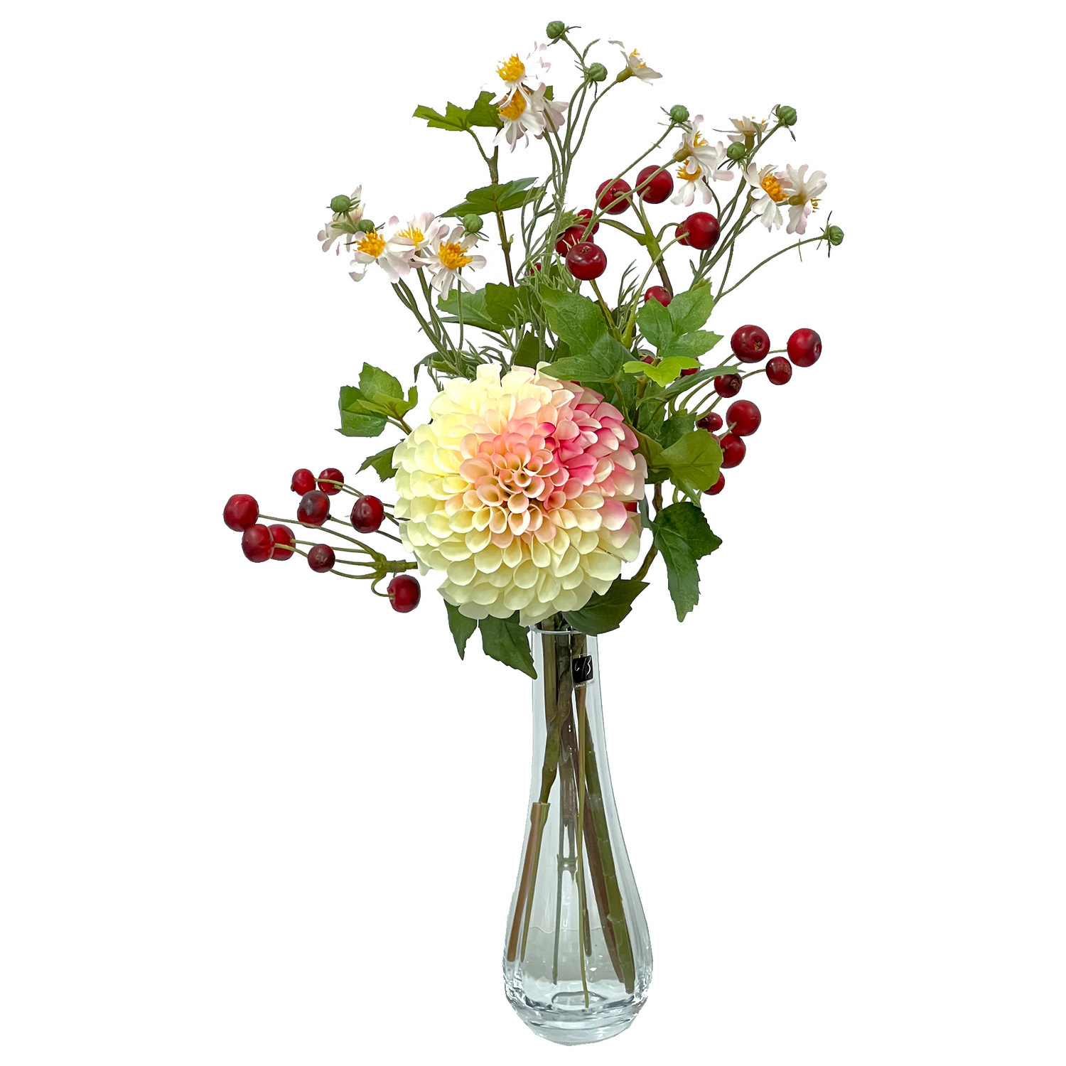 48cm Faux Dahlia Mixed Arrangement with Vase