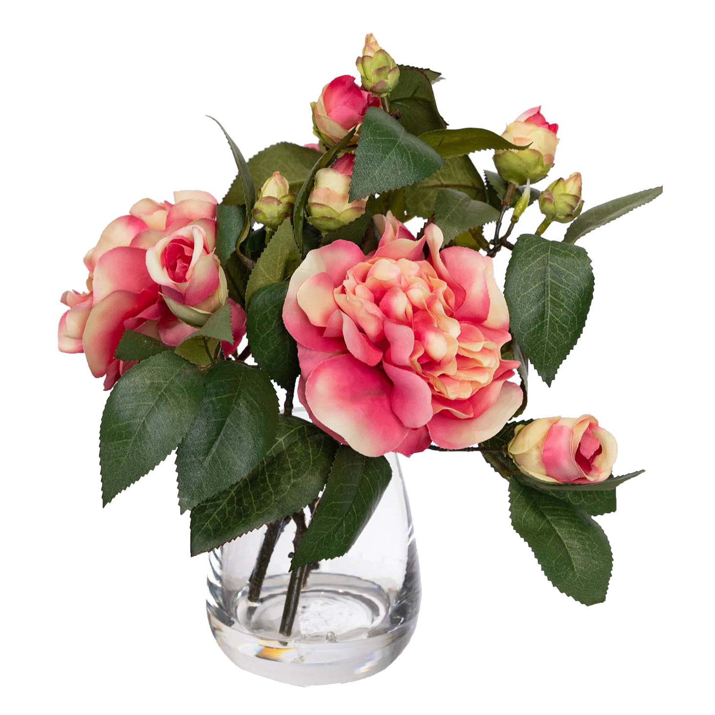 25cm Pink Faux Rose with Vase
