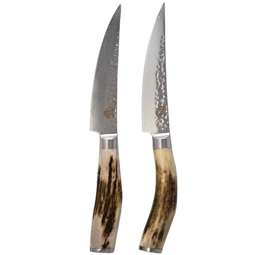 Signature Deluxe Bone Steak Knives with Antler Wood Handles Temple & ster
