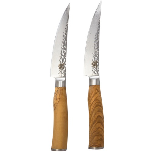 Signature Deluxe Bone Steak Knives with Olive Wood Handles Temple & ster