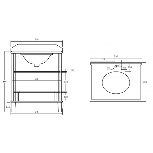 75 x 55cm Coventry Marble Top Vanity Unit