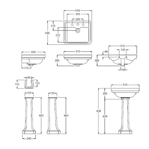 Stafford Ceramic Pedestal Bathroom Basin Temple & ster