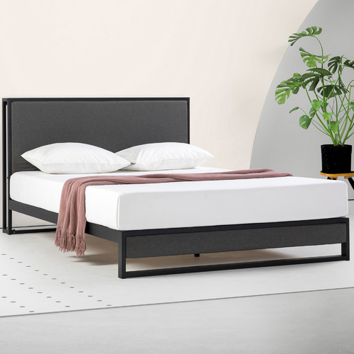 Dark Grey Valentin Upholstered Bed with Shelf