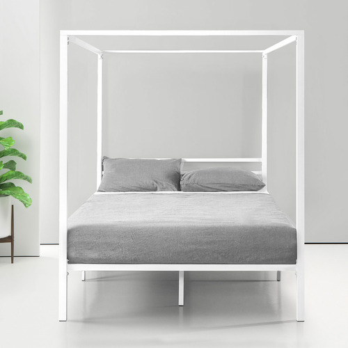 White Cytus Canopy Bed Frame, White Canopy Bed Queen