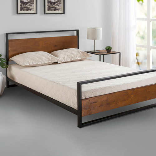 Houston Premium Wood Metal Bed Frame, Wood And Metal Queen Bed Frame