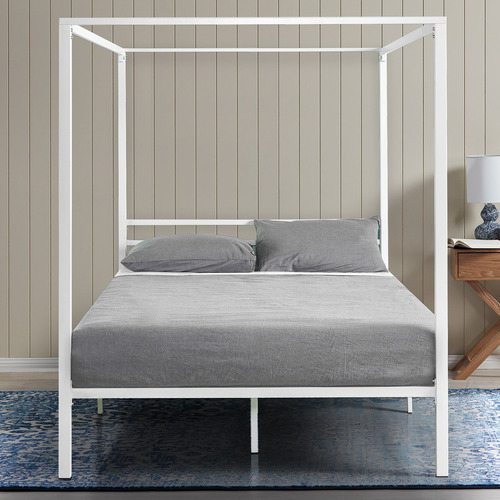 White Cytus Canopy Bed Frame, How To Make A 4 Post Bed Frame