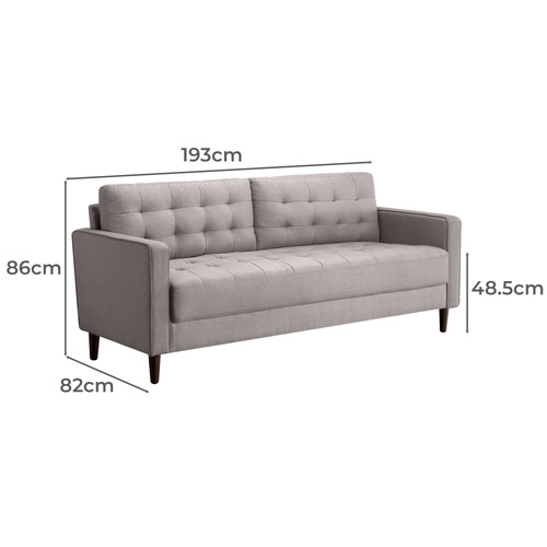 Stone Grey Weave Mid Century 3 Seater Sofa