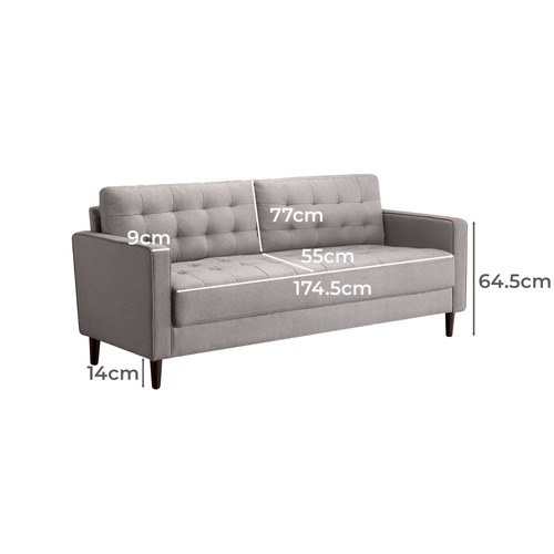 Stone Grey Weave Mid Century 3 Seater Sofa