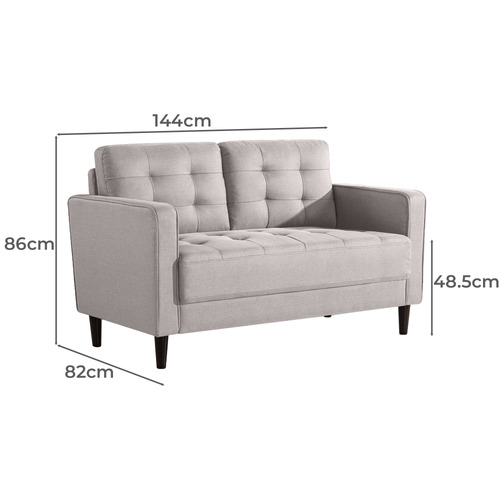 Stone Grey Weave Mid Century 2 Seater Sofa