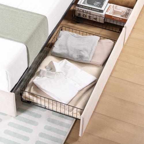 Beige Pauline Upholstered Bed Frame with Drawers