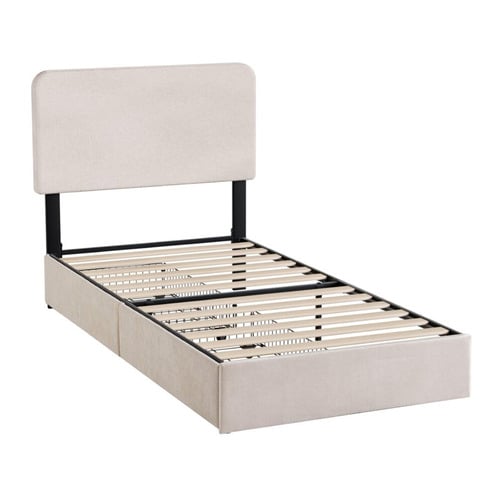 Beige Pauline Upholstered Bed Frame with Drawers