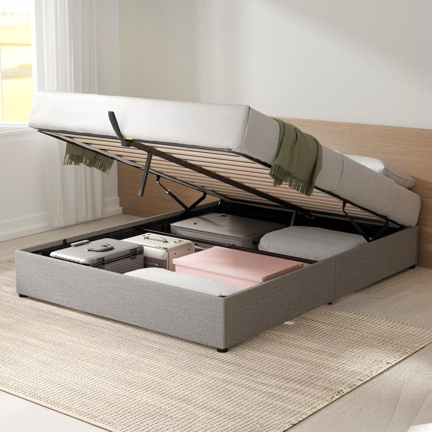 Light Grey Jaliyah Upholstered Gas Lift Bed Base