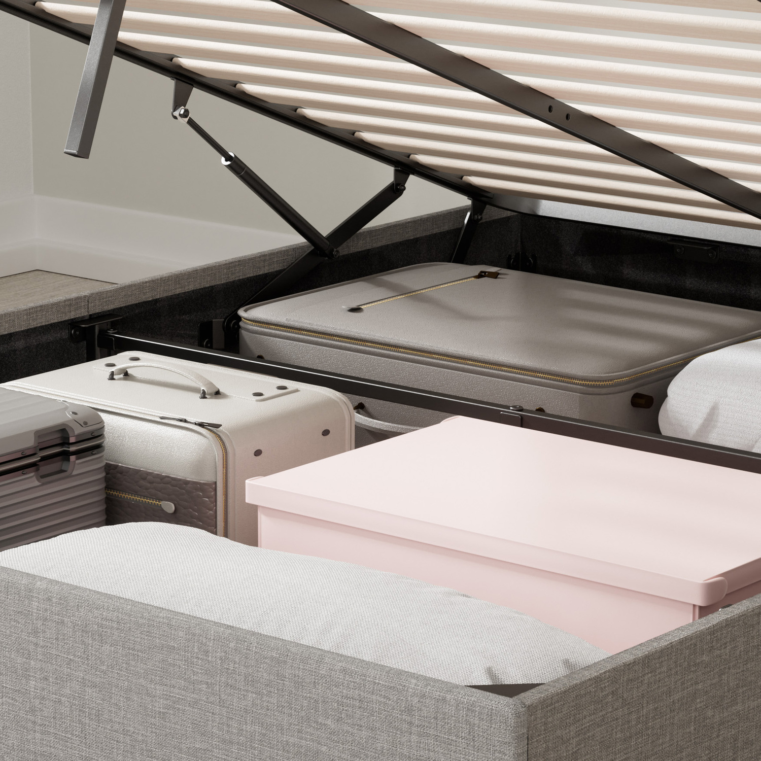 Light Grey Jaliyah Upholstered Gas Lift Bed Base
