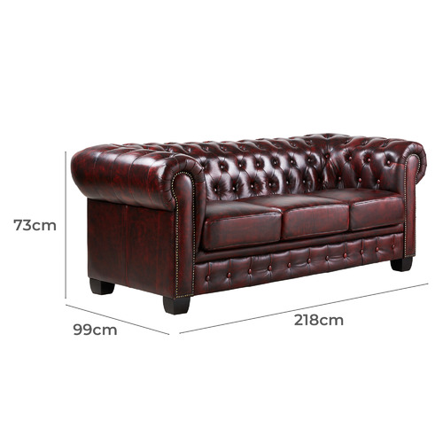 West End Furniture 3 Seater Max, Quality Leather Chesterfield Sofa