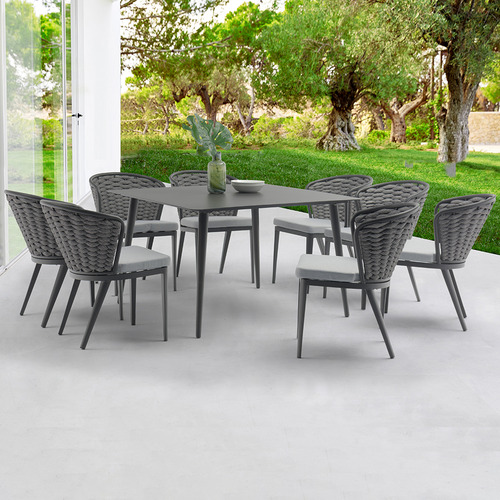 8 Seater Dark Grey Beatrice Outdoor Dining Set Temple Webster - Patio Dining Tables For 8