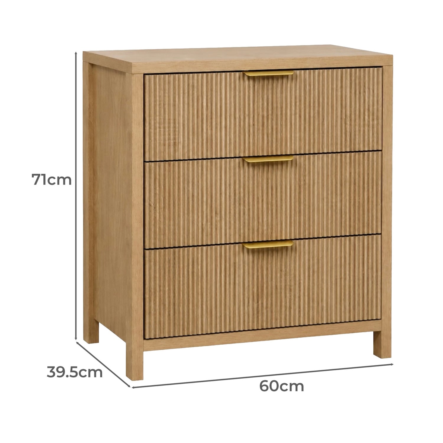 Zaire Fluted 3 Drawer Bedside Table