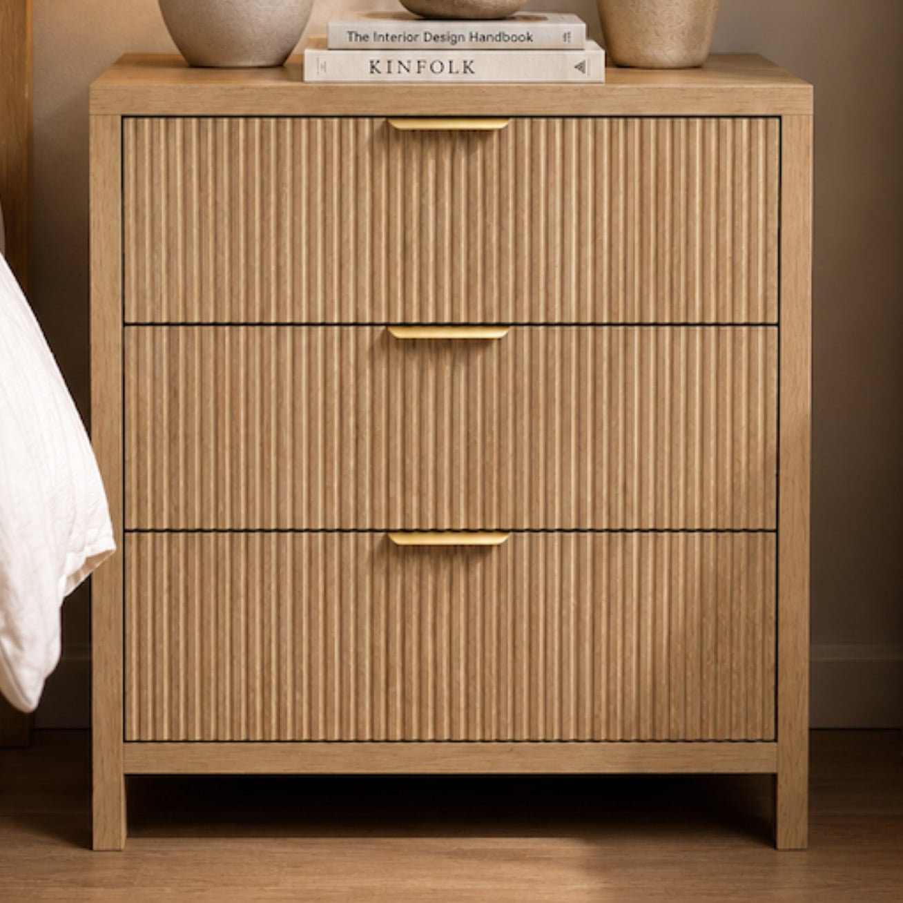 Zaire Fluted 3 Drawer Bedside Table