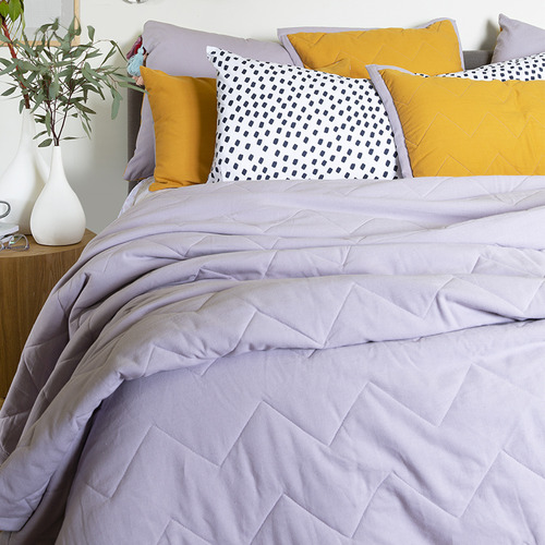Morethanever Gold Lilac Cotton Chambray Quilted Coverlet