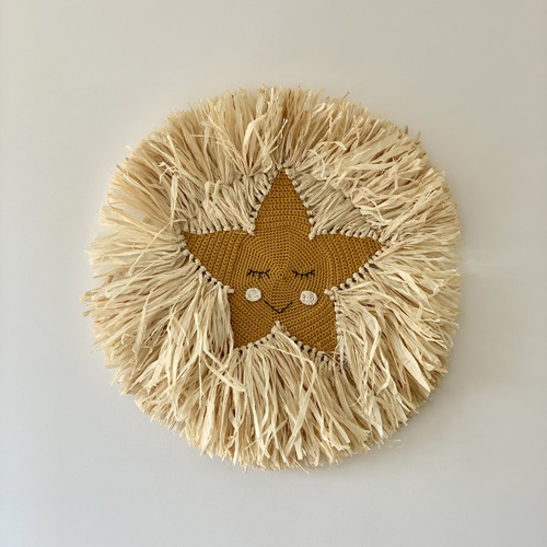Raffia Trimmed Crochet Star Wall Hanging