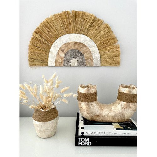 Capiz Shell & Jute Horn Vase