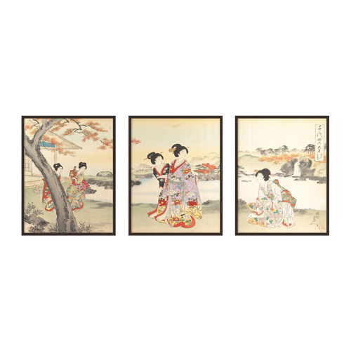 Japanese Book Art III Framed Printed Wall Art Triptych