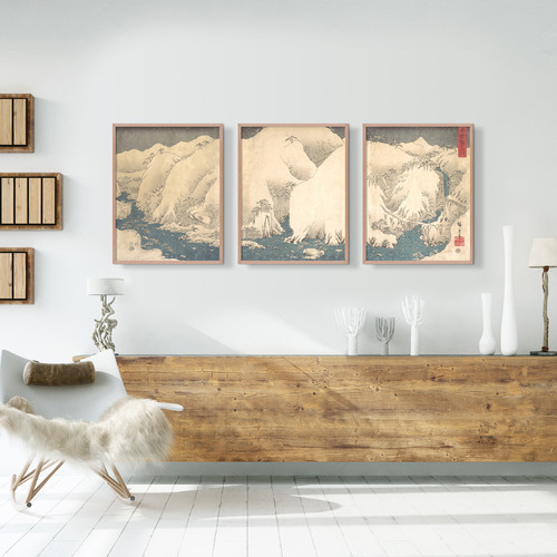 Japanese Mountain Framed Printed Wall Art Triptych