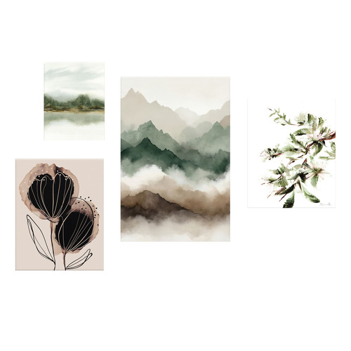 4 Piece Emerald Veil Canvas Wall Art Set