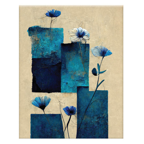 3 Piece Indigo Flora Canvas Wall Art Set