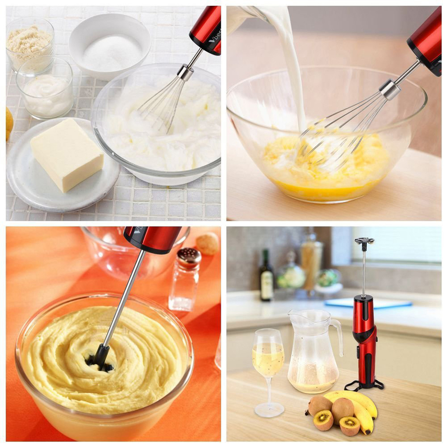 Red Cordless Multi Functional Hand Mixer