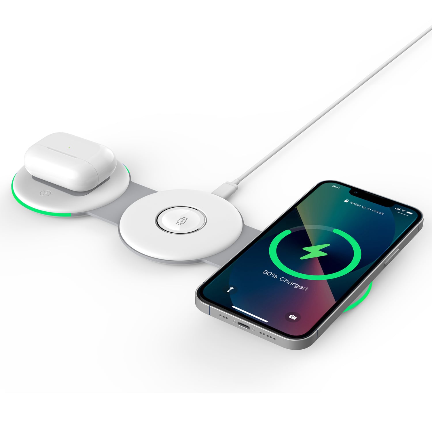 White 3-in-1 Folding Wireless Gadget Charger