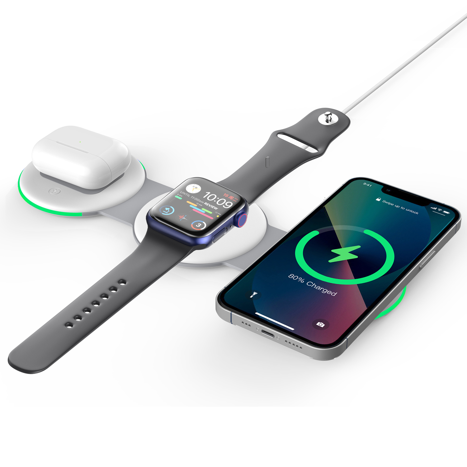 White 3-in-1 Folding Wireless Gadget Charger