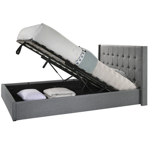 NordicHouse Light Grey Moon Gas Lift Bed Frame Temple & Webster