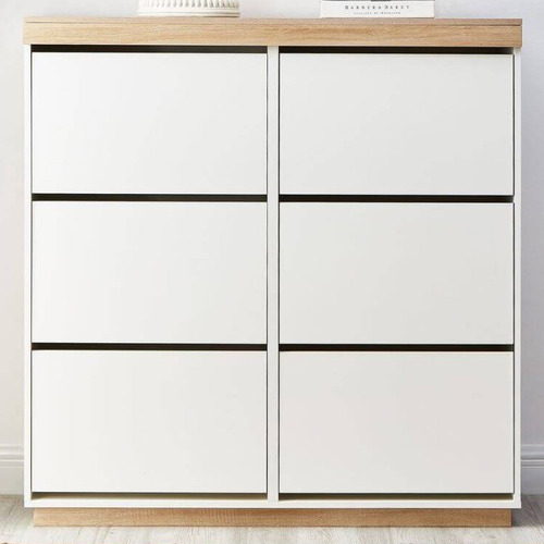 Nordichouse White Natural Tia 6, 3 Drawer Wooden Shoe Cabinet Storage Unit With Umbrella Compartment