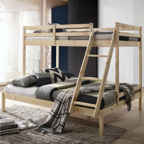 Double Pine Wood Bunk Bed, Double Single Bunk Bed