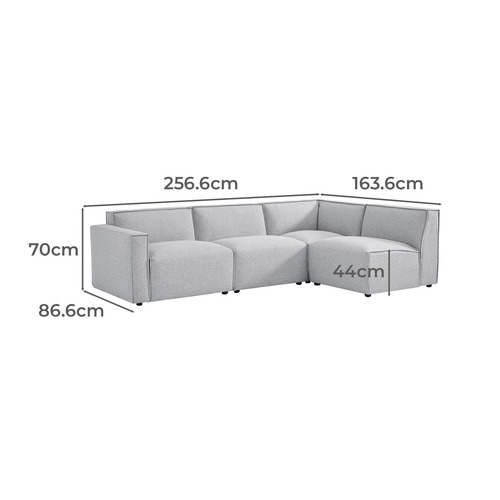 Light Grey Milla 4 Seater Sofa with Ottoman